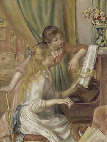 reproductie Jeunes filles au piano van Pierre-Auguste Renoir